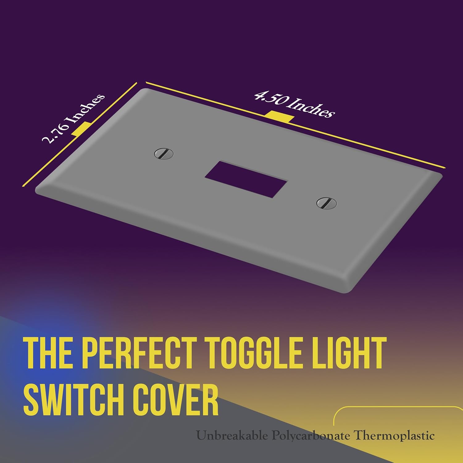 ENERLITES Toggle Light Switch Wall Plate Cover, Gloss Finish, Size 1-Gang 4.50" x 2.76", Unbreakable Polycarbonate Thermoplastic, 8811-GR-10PCS, Gray (10 Pack), Grey