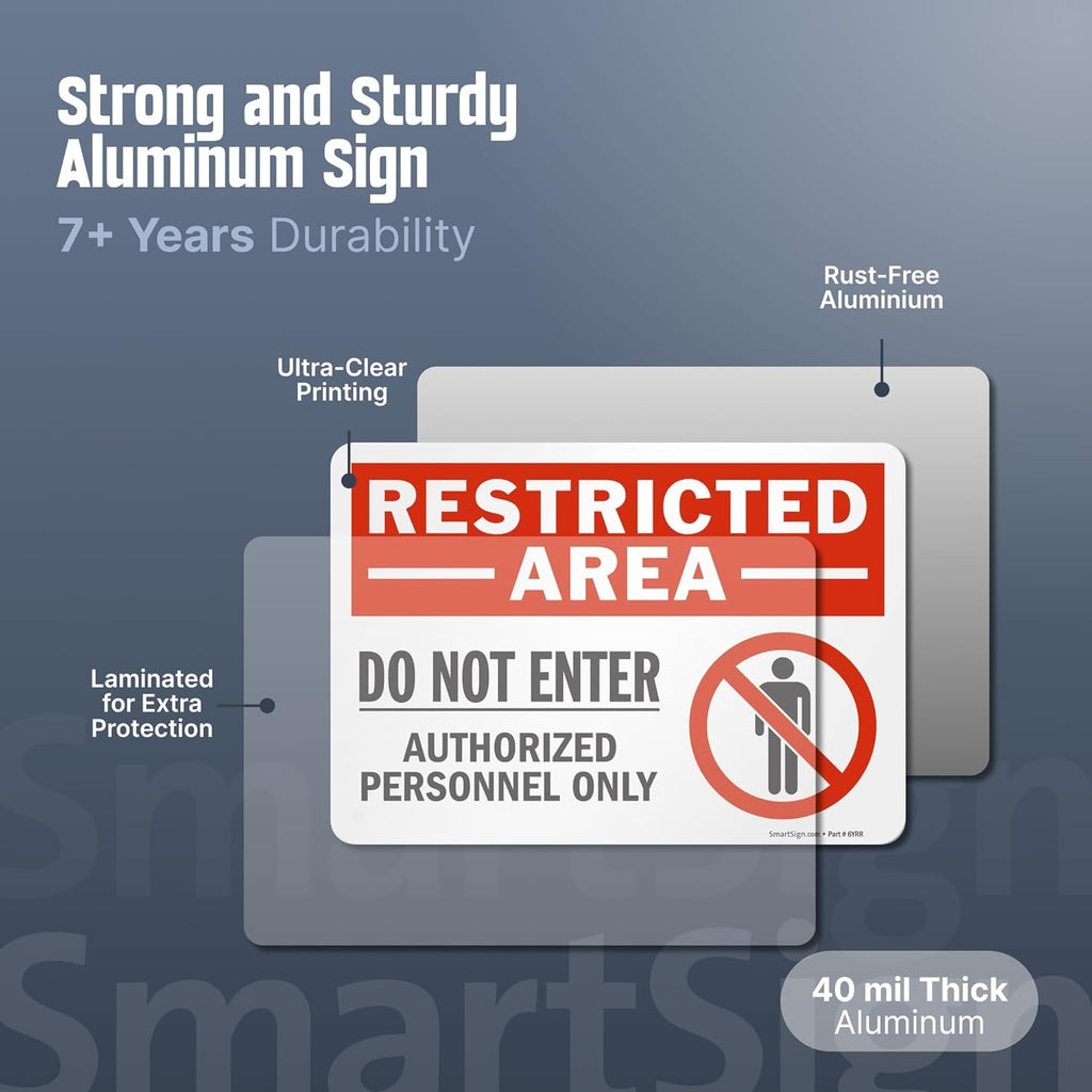 SmartSign 10 x 14 inch “Restricted Area - Do Not Enter, Authorized Personnel Only” OSHA Metal Sign, 40 mil Laminated Rustproof Aluminum, Red, Black and White, Made in USA