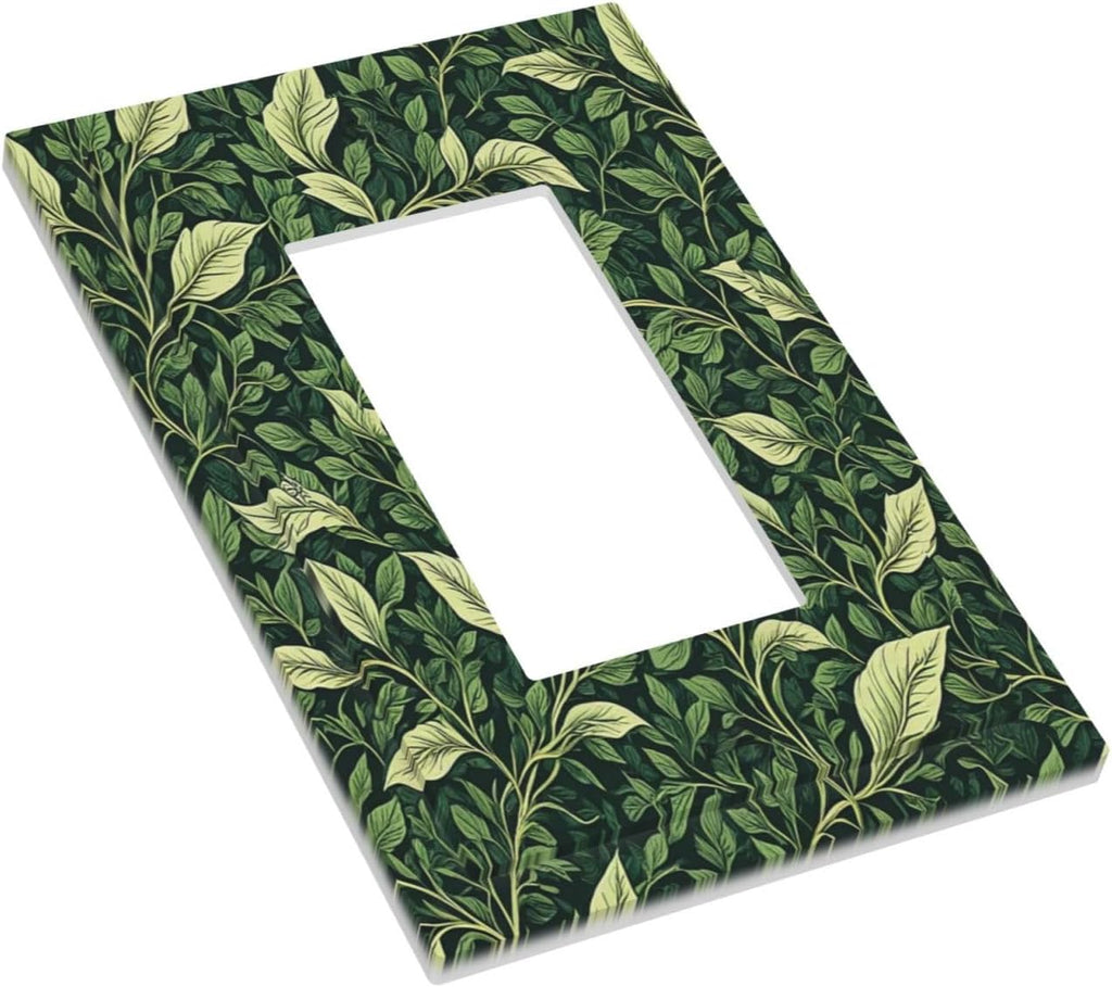 Outlet Covers Vintage Green Plant Leaves 1 Gang Wall Plates Single Rocker Light Switch Covers Decorative Switch Plates Electrical GFCI Panel Covers for Home Office Decor 5 X 3 IN