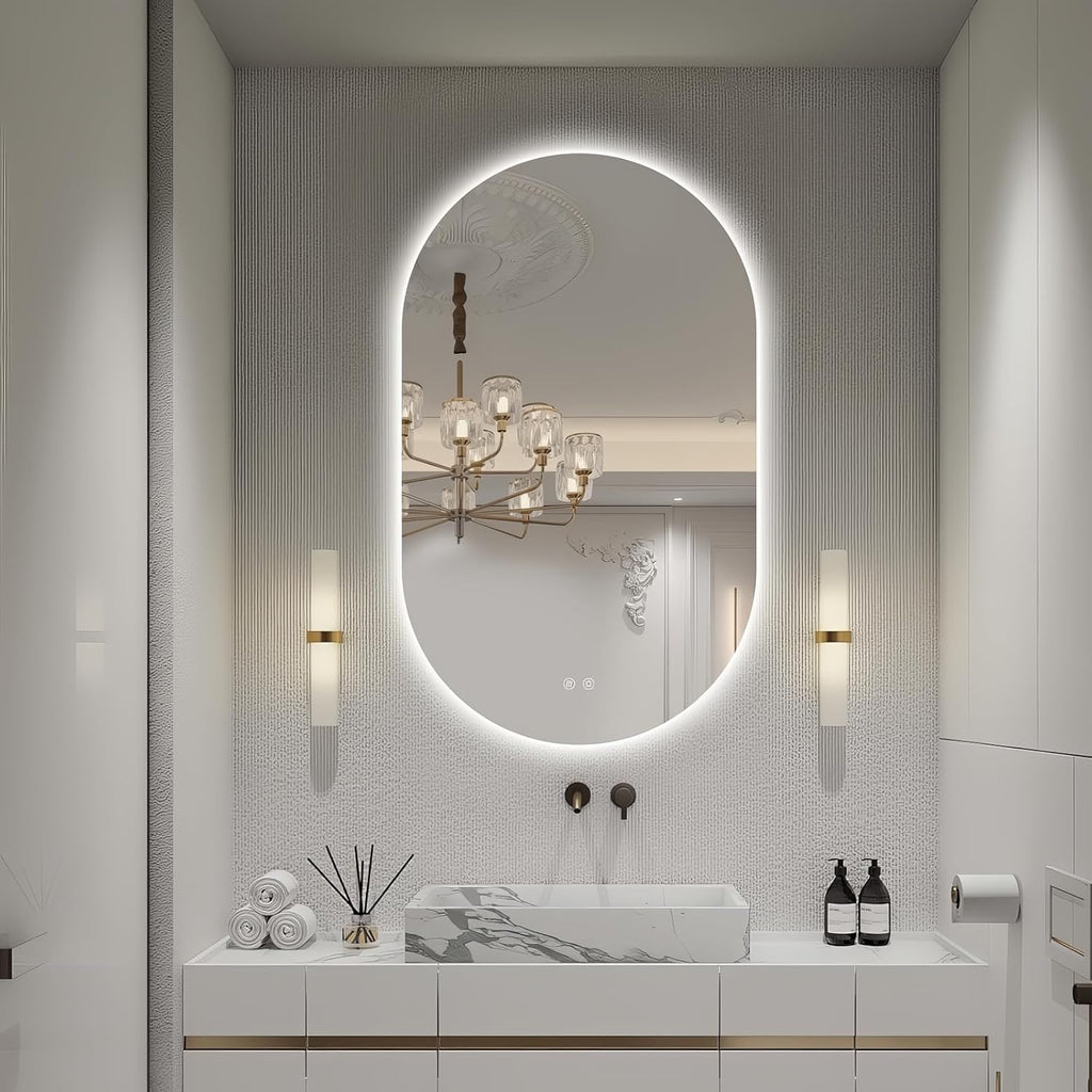 40" x 24" Oval LED Mirror for Bathroom, Backlit Vanity Mirror with Lights, Frameless Smart Wall Mirror, 3 Colors Stepless Dimmable, Anti-Fog, Shatterproof, Memory, CRI95+(Horizontal/Vertical)