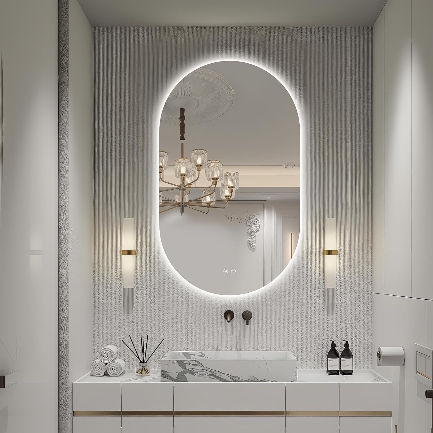 40" x 24" Oval LED Mirror for Bathroom, Backlit Vanity Mirror with Lights, Frameless Smart Wall Mirror, 3 Colors Stepless Dimmable, Anti-Fog, Shatterproof, Memory, CRI95+(Horizontal/Vertical)