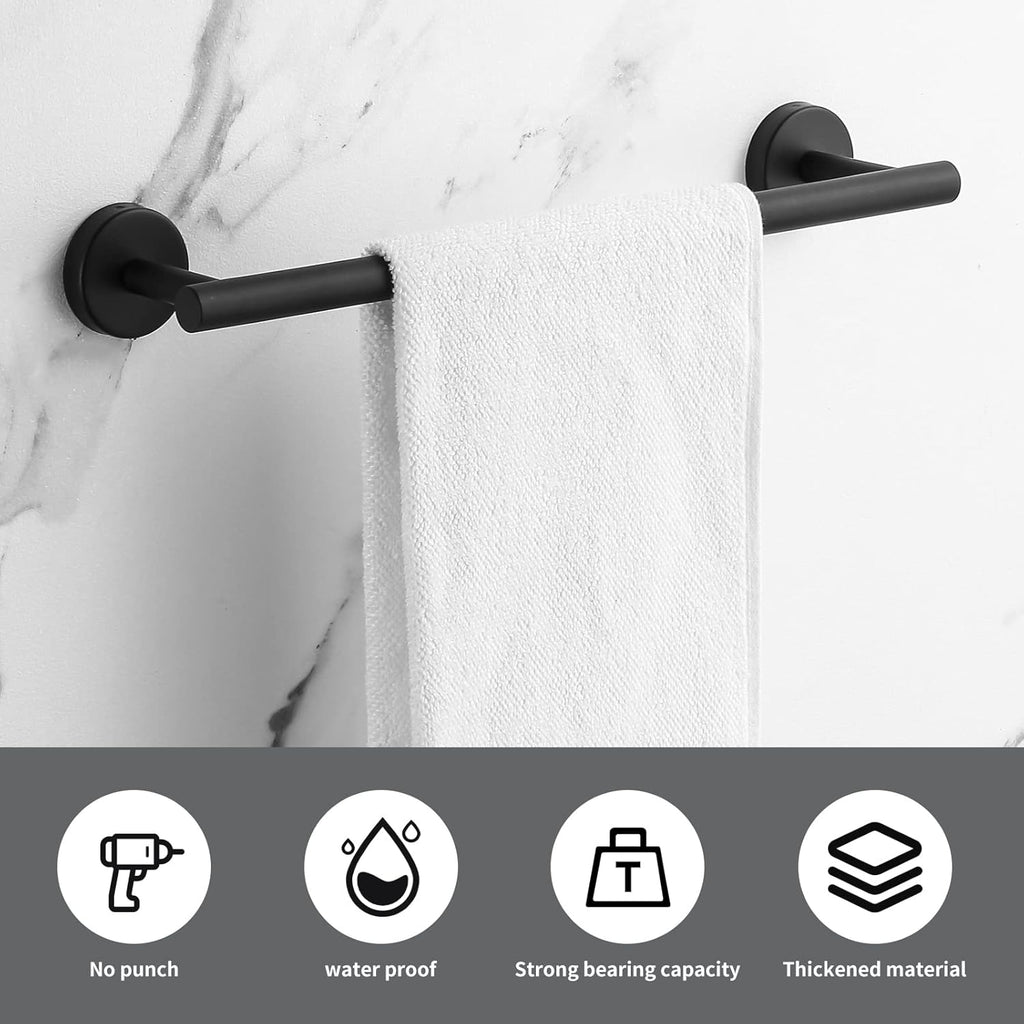 Towel Bar Set Mattel Black, Bathroom Accessories Set 5pcs Including 16'' Tower Bar, Towel Ring and 2 PCS Towel Hooks