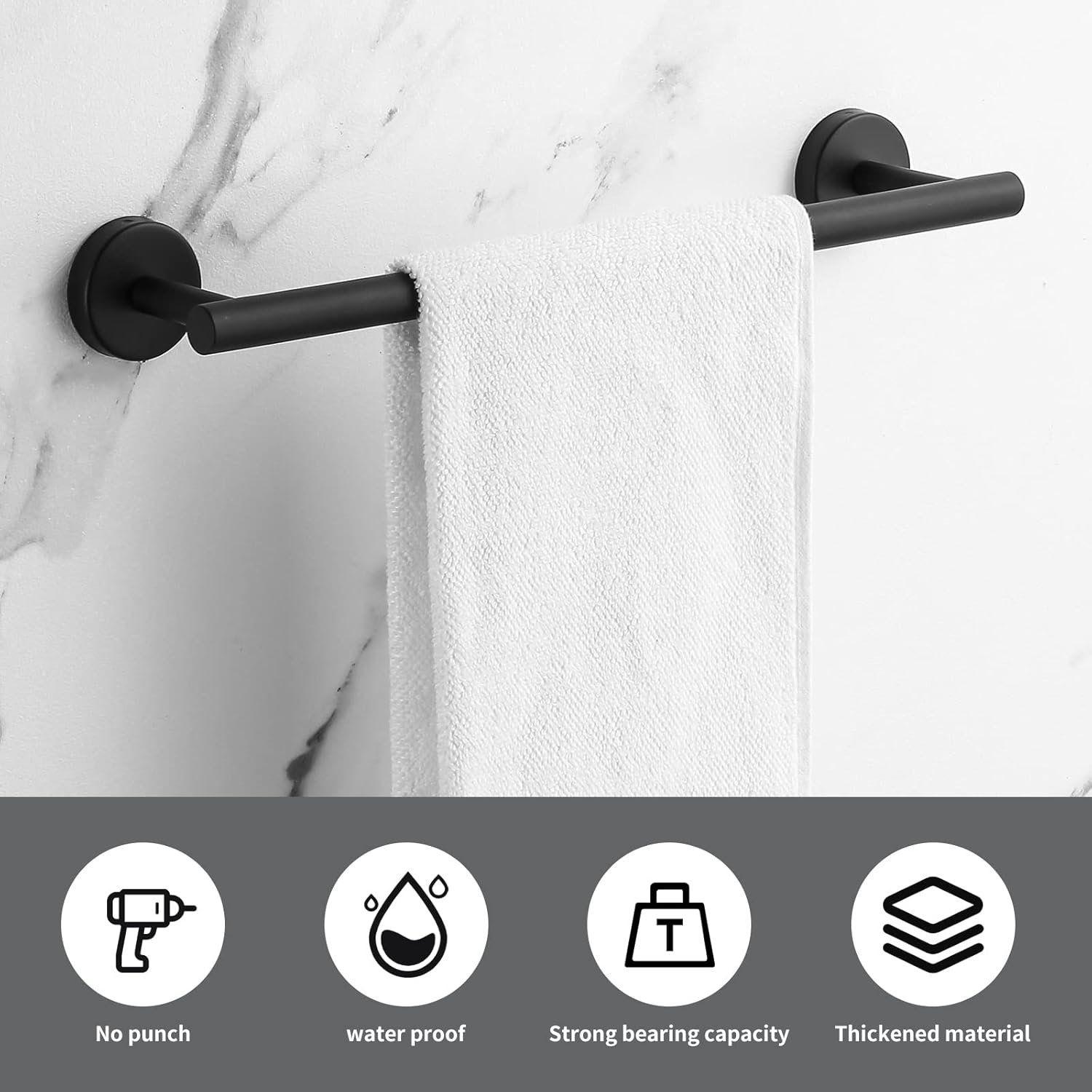 Towel Bar Set Mattel Black, Bathroom Accessories Set 5pcs Including 16'' Tower Bar, Towel Ring and 2 PCS Towel Hooks