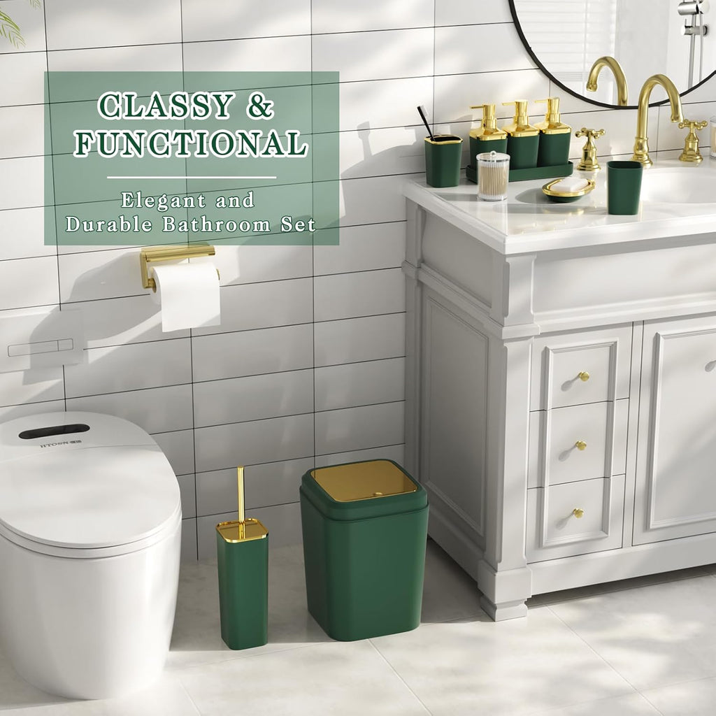 Bathroom Accessory Set, 11PC Bathroom Set, Green Bathroom Accessories, Bathroom Accessories Set with Trash Can, 3PC Soap Dispensers and Toilet Brush