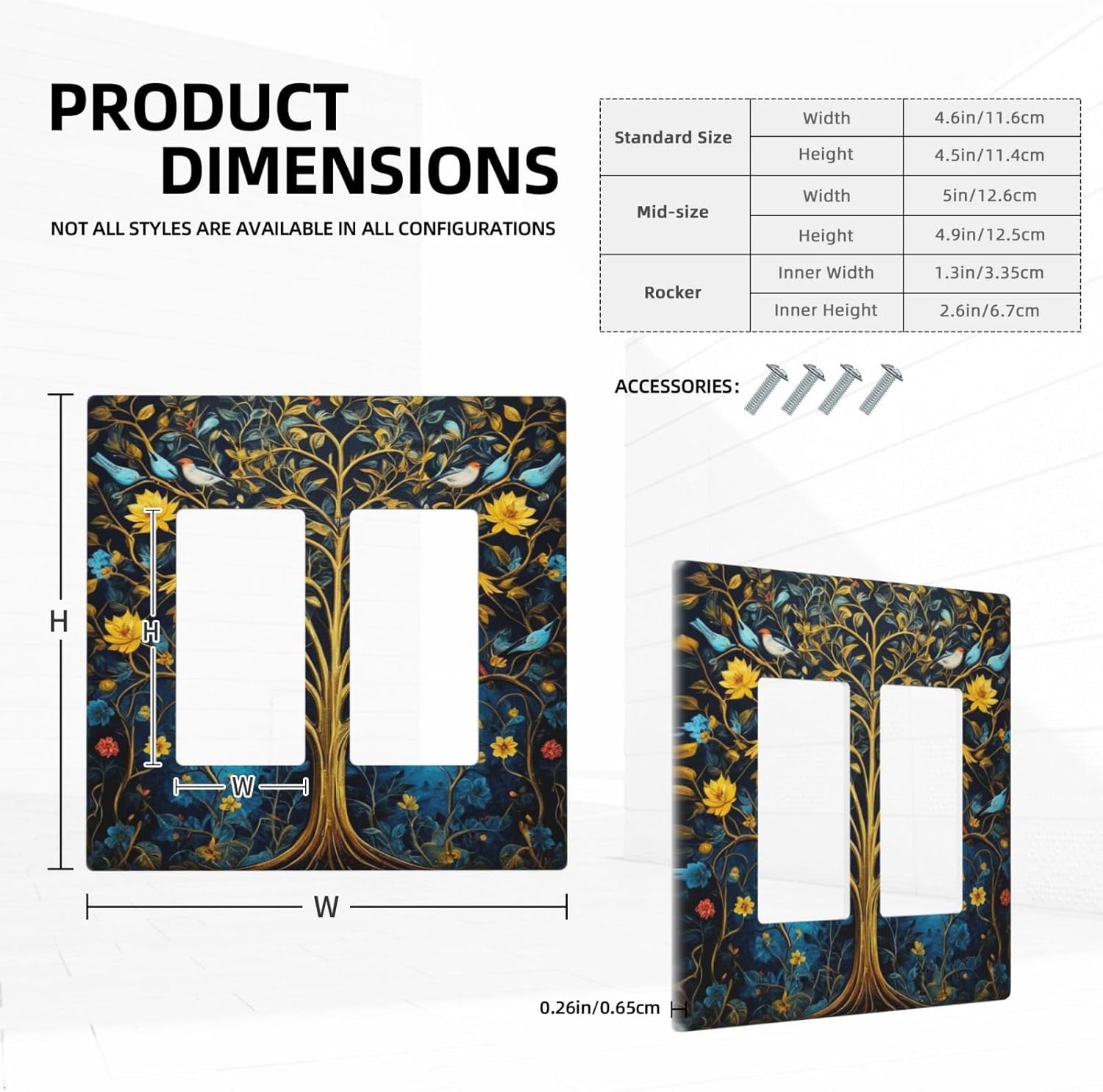 Gold Tree With Birds Flowers on Branches Dual Outlet Covers Wall Plate 2 Gang Rocker Decora Decorative Switchplate Electrical Faceplate GFCI Light Switch Covers for Farmhouse Living Decor