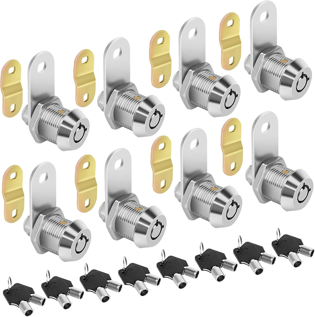 Cam Locks RV Storage Lock Keyed Alike,5/8" Cylinder Fits on 3/8" Max Door Thickness, RV Compartment, Camper, Trailer, Vending Machine Replacement Set with 16 Keys, Chrome Finish(8, 5/8 Inch)