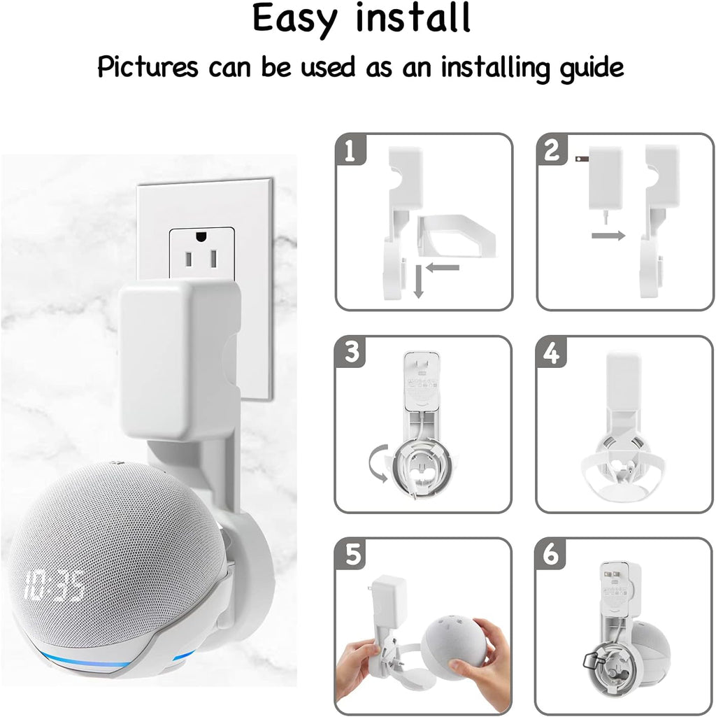 Wall Mount Holder for Dot 4th/5th Generation, Outlet Hanger for Dot 4th/5th Gen, Smart Speaker Stand, Space-Saving Accessories, Built-in Cable Management Shelf(2 Pack,White)…