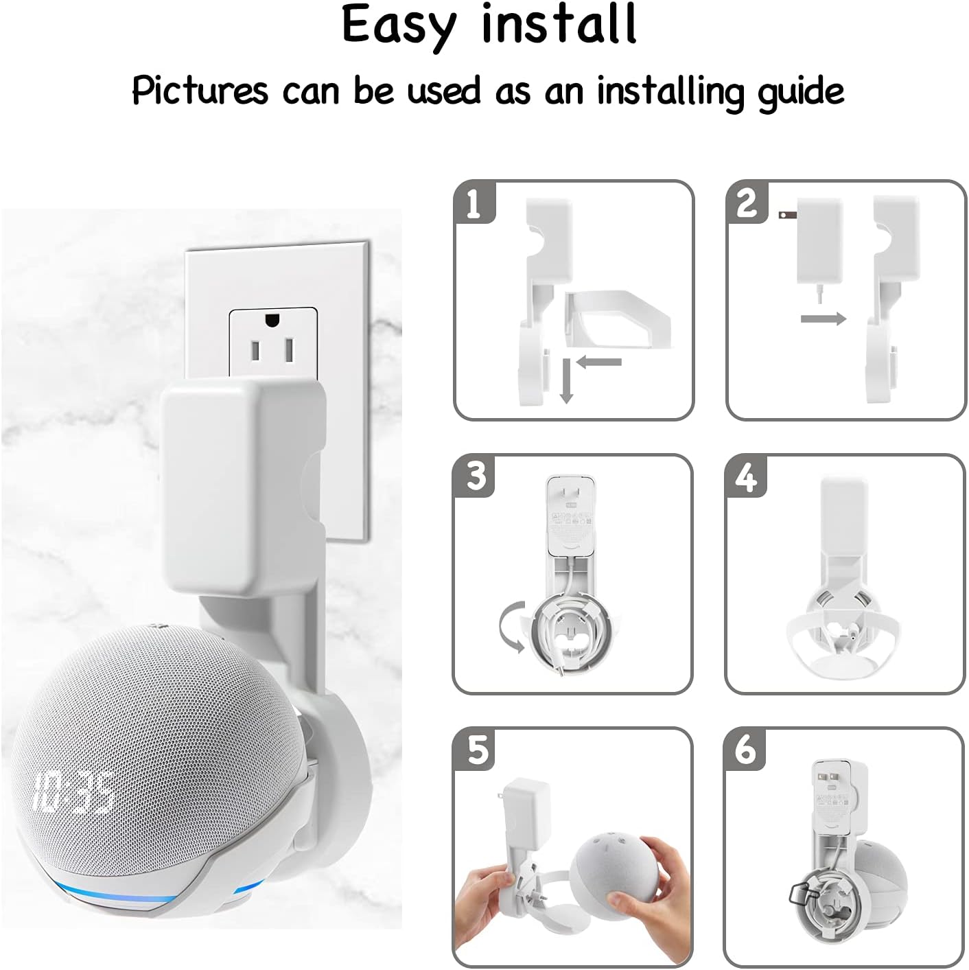 Wall Mount Holder for Dot 4th/5th Generation, Outlet Hanger for Dot 4th/5th Gen, Smart Speaker Stand, Space-Saving Accessories, Built-in Cable Management Shelf(2 Pack,White)…