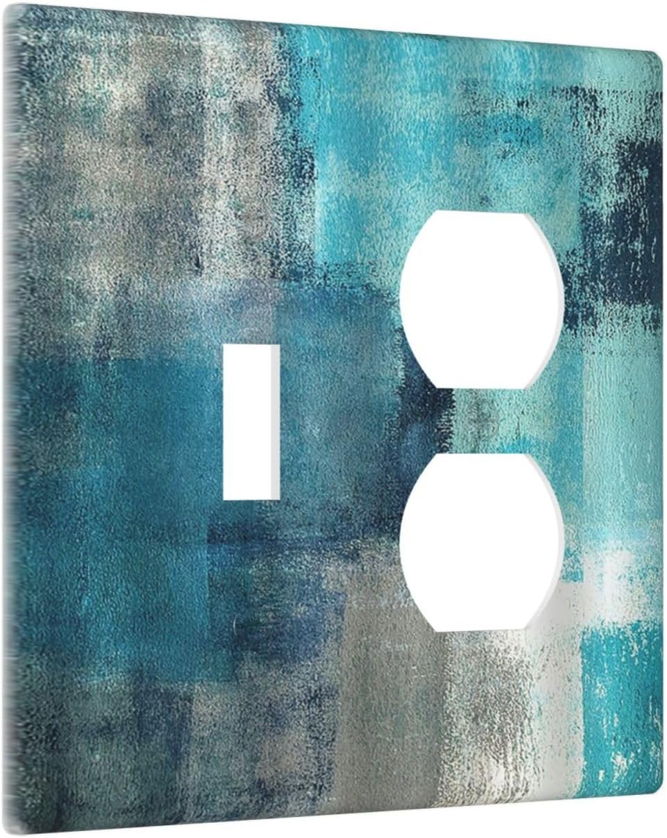 Wallplates Teal Blue Modern Geometric Abstract Turquoise Green 1 Toggle 1 Duplex Switch Plate Electrical GFCI Faceplate Decorative Light Switch Covers for living Room Bedroom Decor