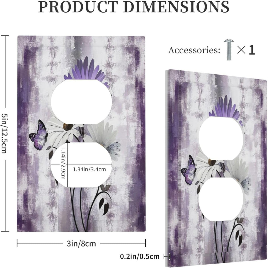 Purple Daisy White Floral Butterfly Flowers 1 Gang Duplex Receptacle Switch Wall Plate Decorative Switchplate Outlet Covers Electrical Plug Cover Faceplate for Bathroom Home Decor 5 X 3 IN