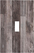 Decorative Light Switch Cover Rustic Dark Grey Wood Retro Country Wooden 1 Gang Single Toggle Device Electrical Faceplate Switchplates Decorator Outlet Wall Plate for Farmhouse Cabin