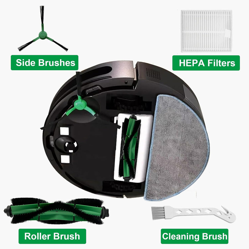 Replacement Parts for iRobot Roomba Combo VAC/Essential Series Q011, Q0520, Q0120, Y0140, Y0110, Robot Vacuum Cleaner, 2 Roller Brush, 8 Side Brushes, 8 Hepa Filters, 1 Cleaning Brush(19 Pack)