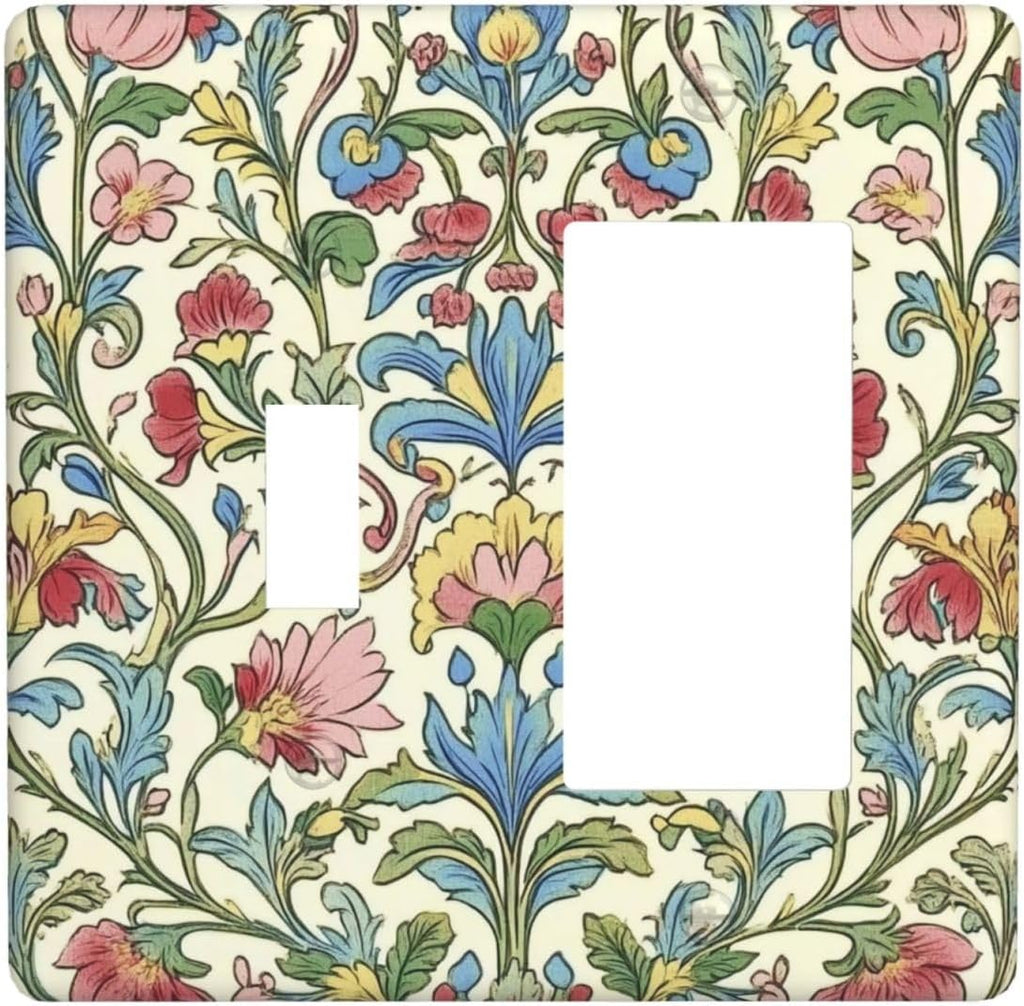Outlet Covers Boho Red Floral Morris Plant Leaves 1 Toggle 1 Rocker Combination Decorative Wall Plate Electrical Switch Plates Light Switch Cover Plate For Farmhouse Cabin Decor