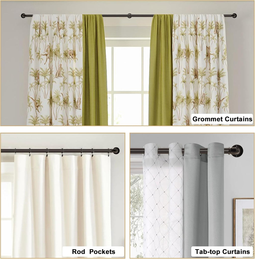 Brown Curtain Rods 18 to 88 Inch, Industrial Curtain Rods,Adjustable Length,1 in Diameter Pipe,Wall or Ceiling Mounted,for Bedroom and Living Room(Antique Bronze 18” to 88”)