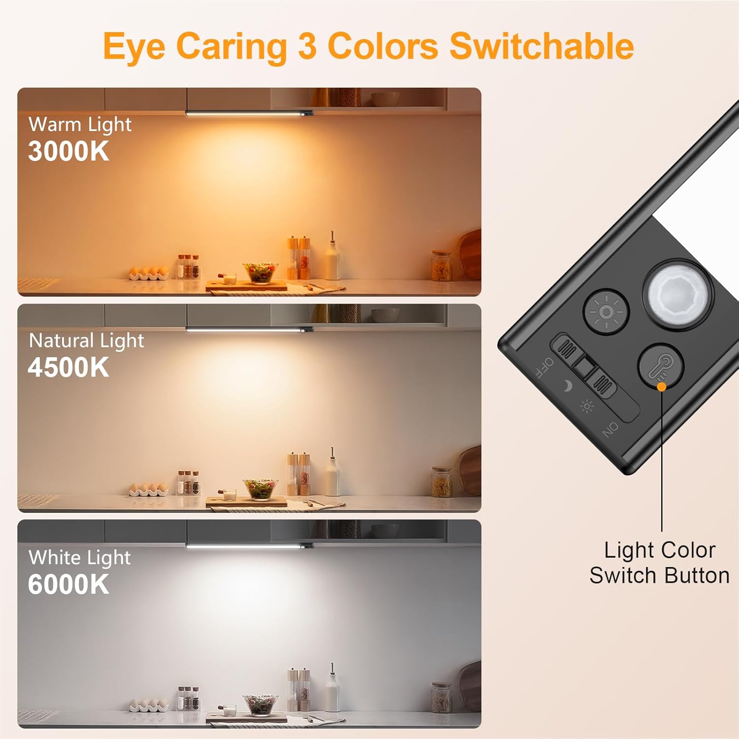 Gritin 14.7inch Under Cabinet Lighting Rechargeable - 128 LED Super Bright, 3-Color&5 Level Brightness, 4 Modes, Motion Sensor, Long Lasting-Easy Installation Magnetic Closet Lights - 2 Pack-Black