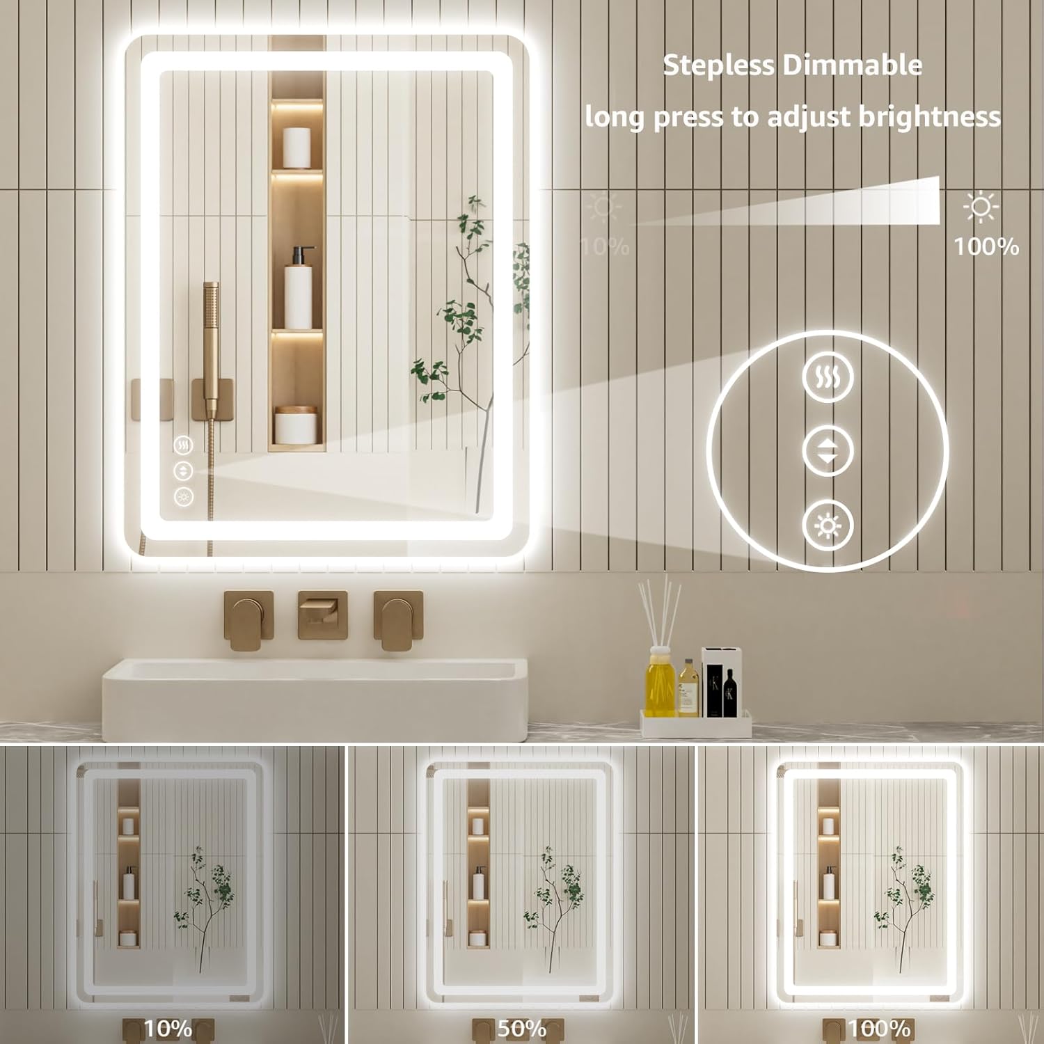 30" x 36" Led Bathroom Mirror with Lights, Anti-Fog & Tri-Color Lighting - Wall Mounted Shaving Mirror with Touch Sensor, Waterproof & Smart LED Vanity Mirror,Tempered Glass, Dimmable Smart Mirror