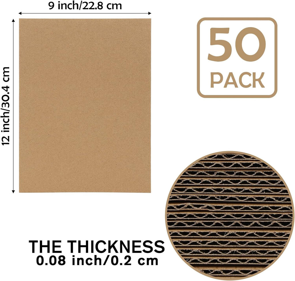 Calenzana 9x12 Corrugated Cardboard Sheets Set of 50, Flat Card Boards Inserts for Crafts, Packing, Shipping, Moving, Mailing