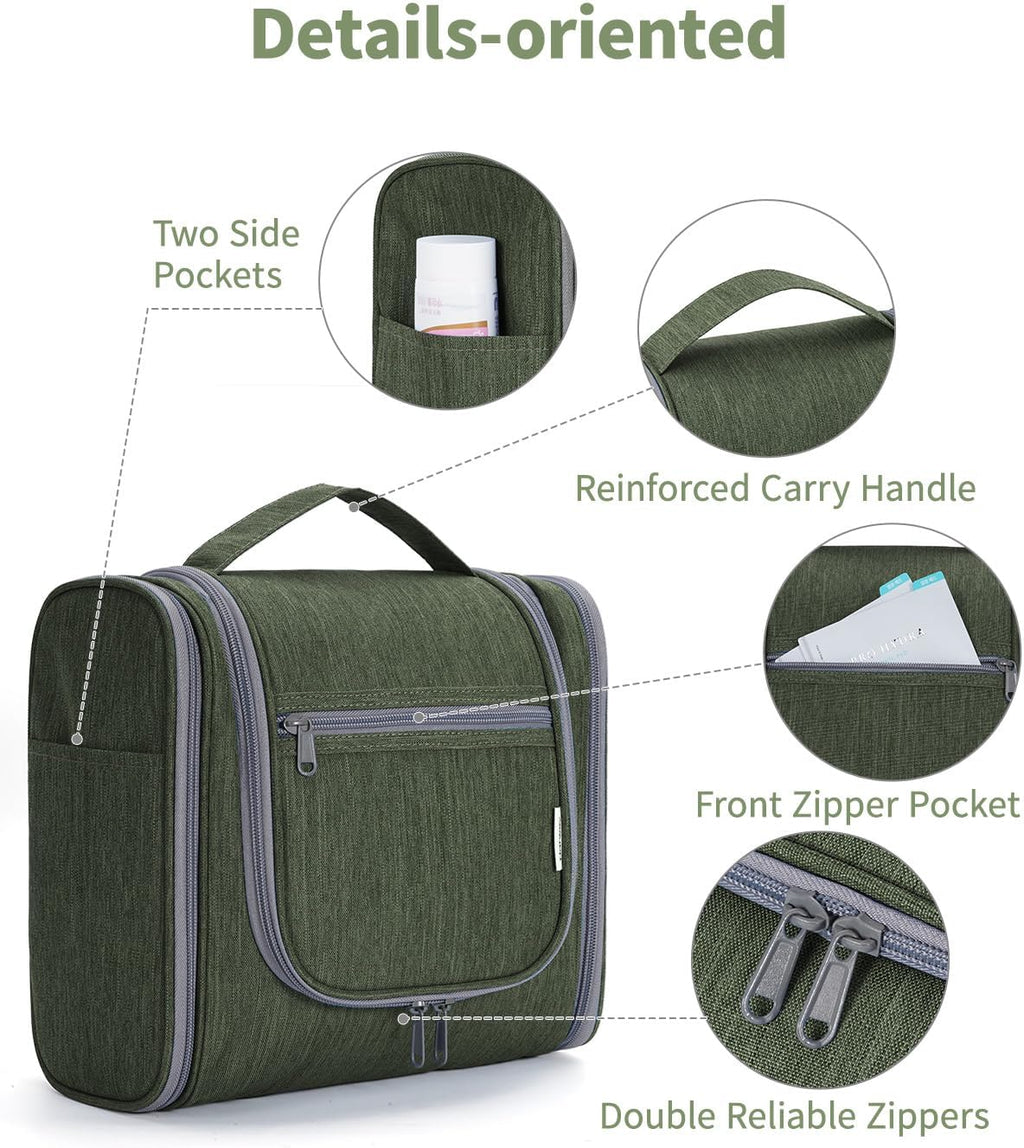 Narwey Hanging Toiletry Bag for Women Travel Makeup Bag Organizer Toiletries Bag Men for Cosmetics Essentials Accessories (Large, Army Green)