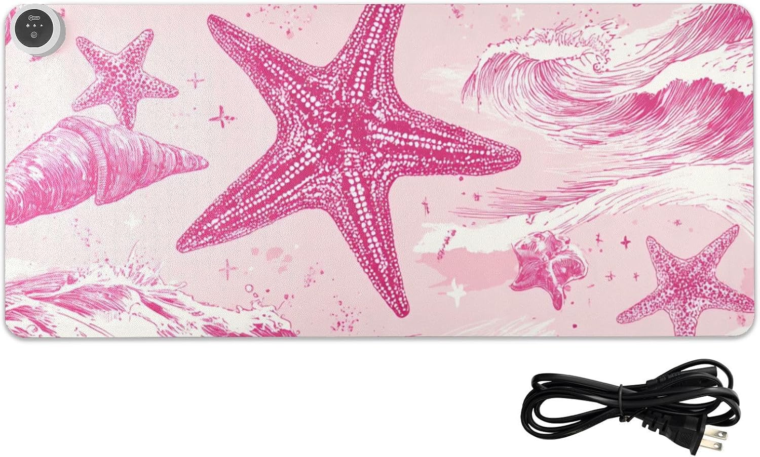 Heated Desk Pad Mouse Pad 31.5x13 Inch PU Leather Desk Mat with 3 Heat Levels Large Mouse Gaming Computer Laptop Mat Bright Pink Starfish Waves Shells