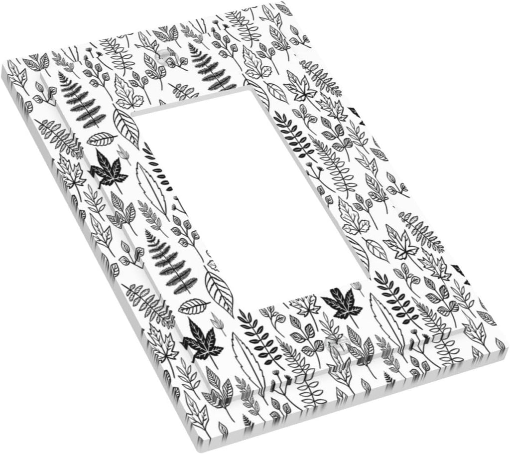 Black White Leaf Wheat Maple Leaf Plant Decorative Outlet Covers 1 Gang Single Rocker Light Switch Cover Plate Wall Plates GFCI Faceplate for Bedroom Bathroom Decor