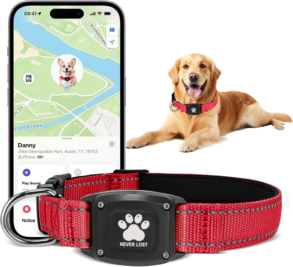 GPS Dog Collar Tracker 2-in-1,Reflective Waterproof Pet Collar,iOS-Only,No Monthly Fees,Unlimited Range,Ideal for Dog Tracking pet Tracker,for Small Dogs(S (12.6"-16.5" Width:0.78"), Red)