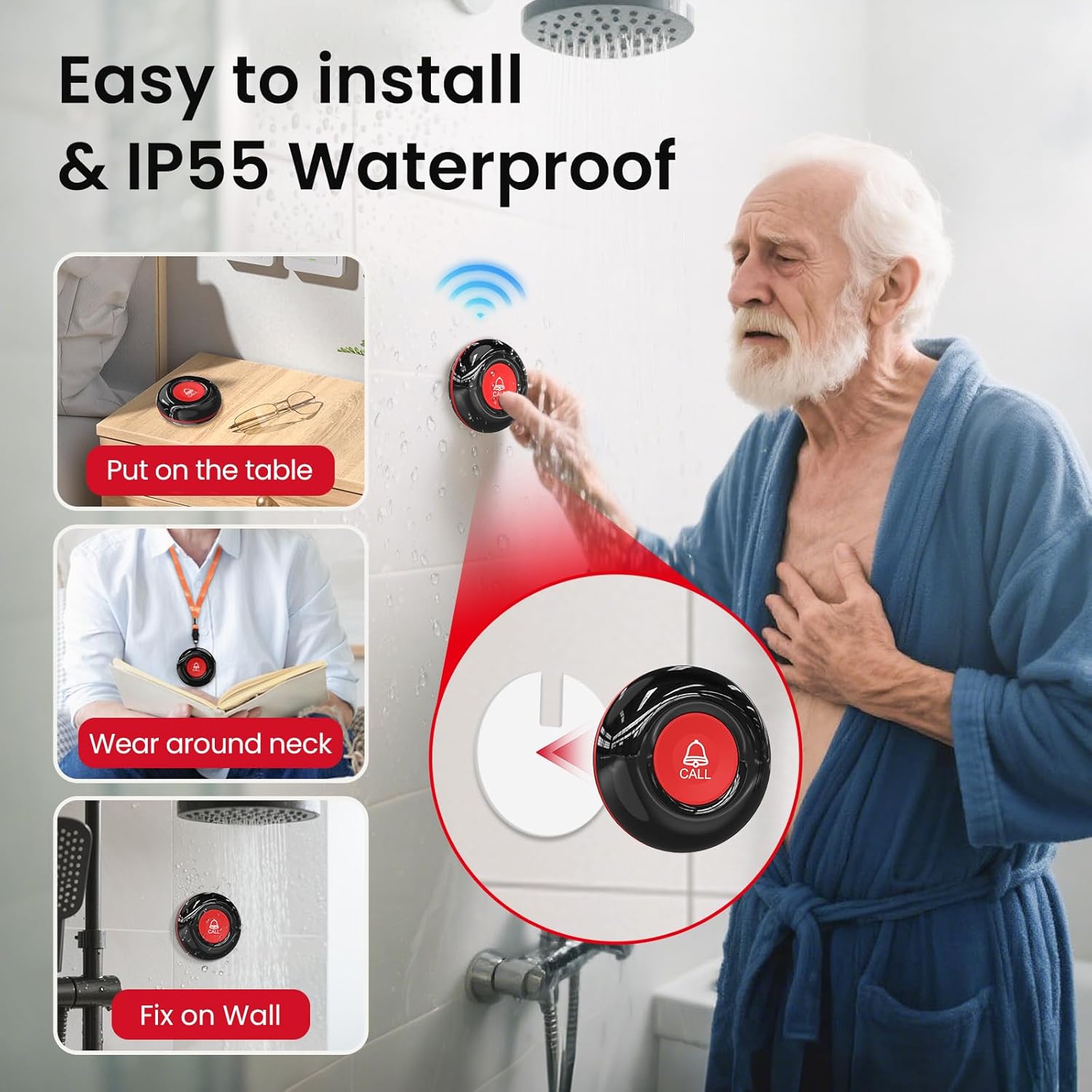 CallToU Wireless Caregiver Pager System – 2 Receivers & 2 Call Buttons for Elderly at Home – 500FT Range SOS Call Bell for Seniors, Patients, Disabled – Easy to Use & Expandable