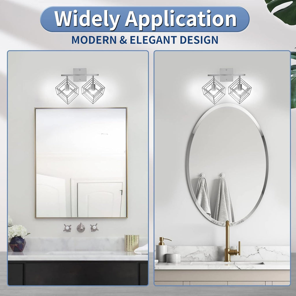 Bathroom Vanity Light with 2 Bulbs Bathroom Light Fixtures Over Mirror with 2 Rotatable Cube Shades Modern Wall Mounted Silver Brushed Nickle