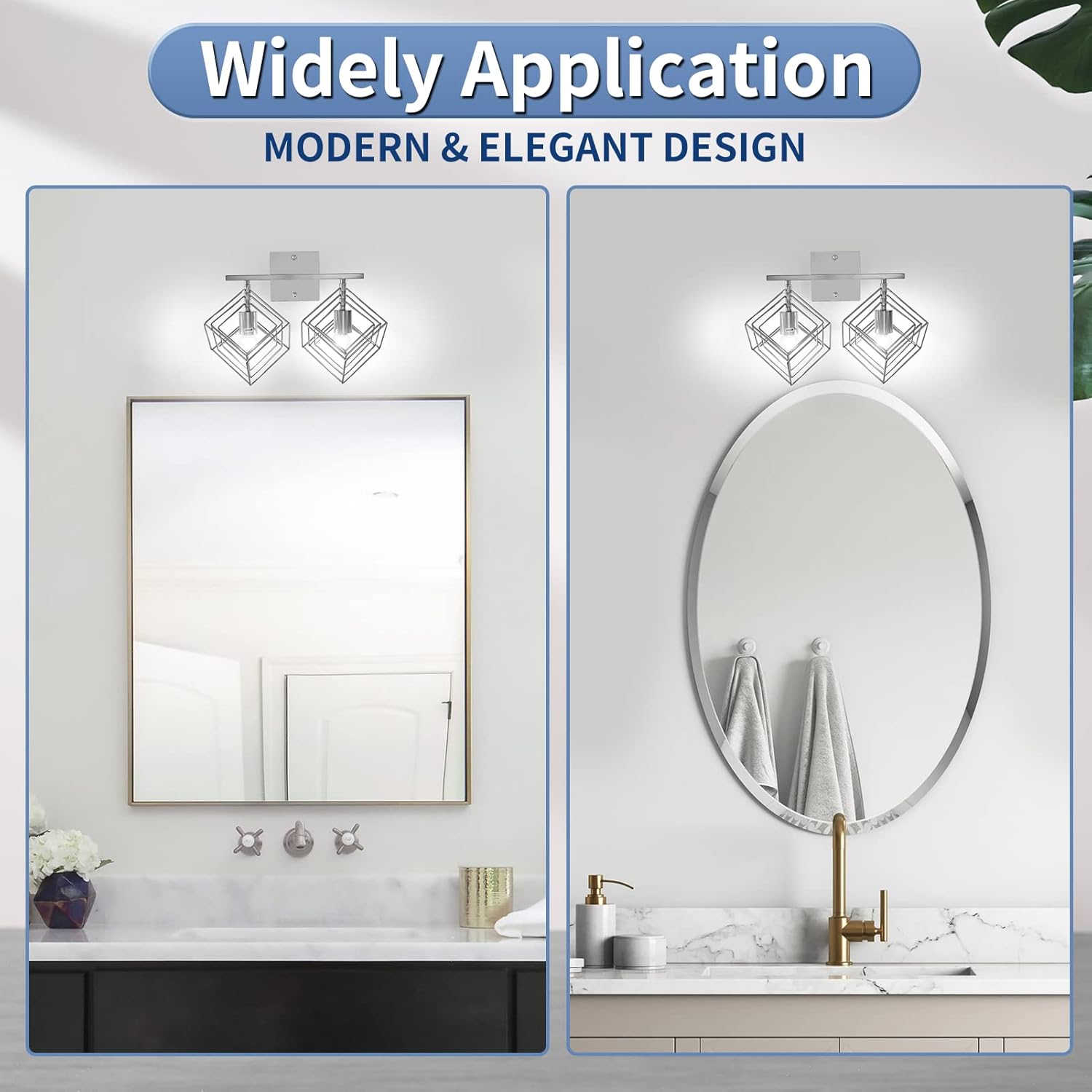 Bathroom Vanity Light with 2 Bulbs Bathroom Light Fixtures Over Mirror with 2 Rotatable Cube Shades Modern Wall Mounted Silver Brushed Nickle