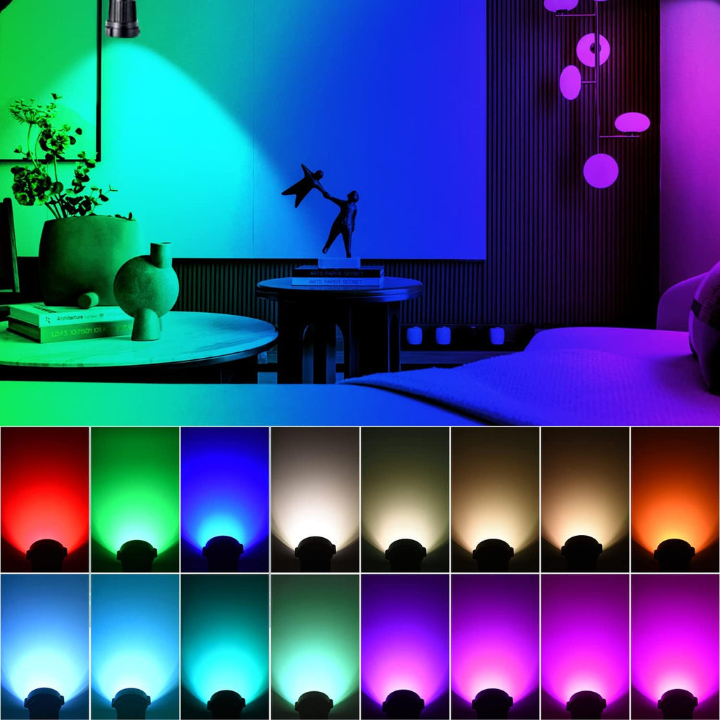 Christmas Spot Lights Indoor, 5W RGBW Uplighting 16 Color Changing Up Lights Indoor with Remote Control, Plant Spotlight Decorative (2 Pack with Base and Stake)