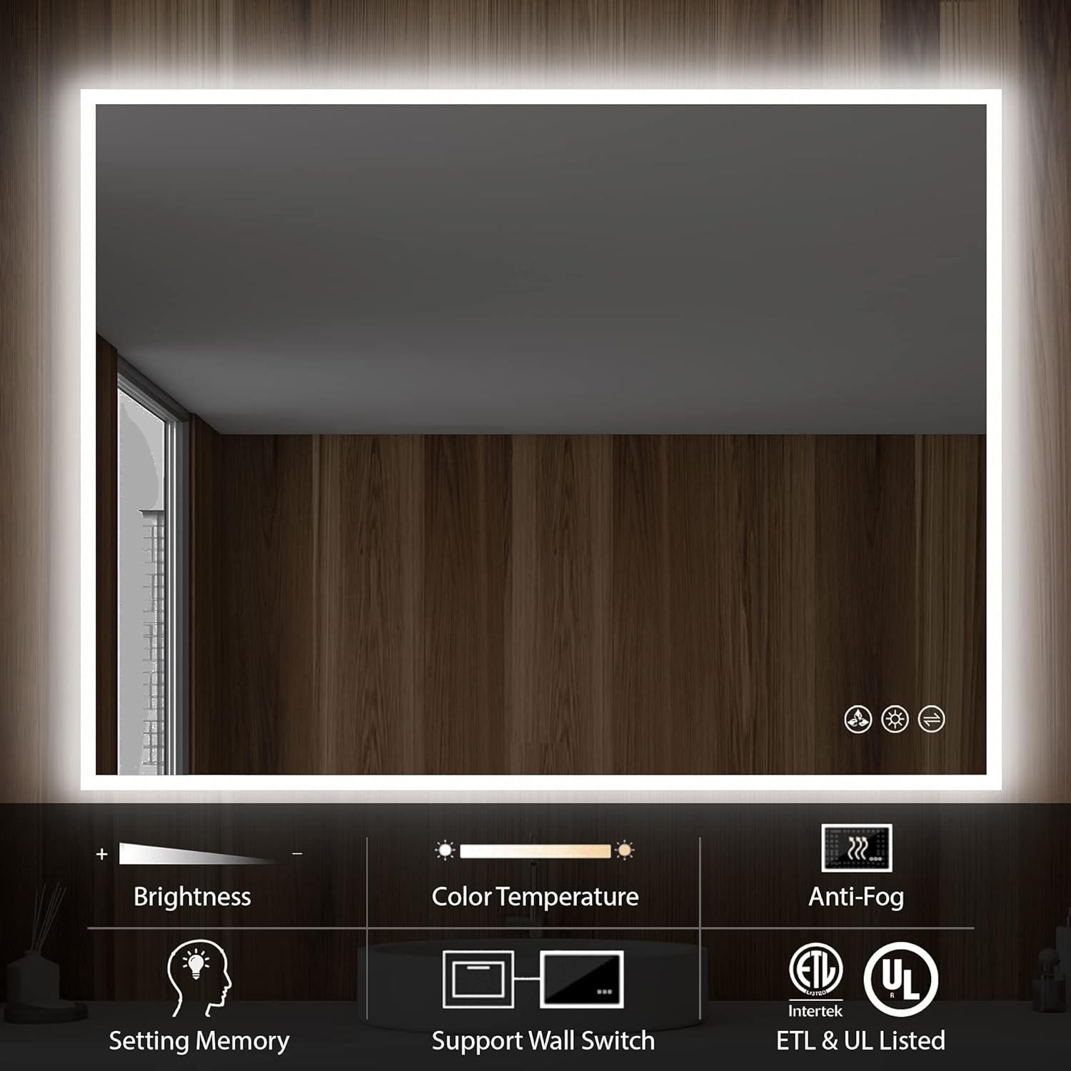 Blossom 48"X36" LED Bathroom Mirror with Lights, Front Lit and Backlight, Stepless Dimmable, Anti-Fog, Shatter-Proof Tempered Glass, Memory, 3 Colors Lighting Bathroom Mirrors for Vanity Makeup Mirror
