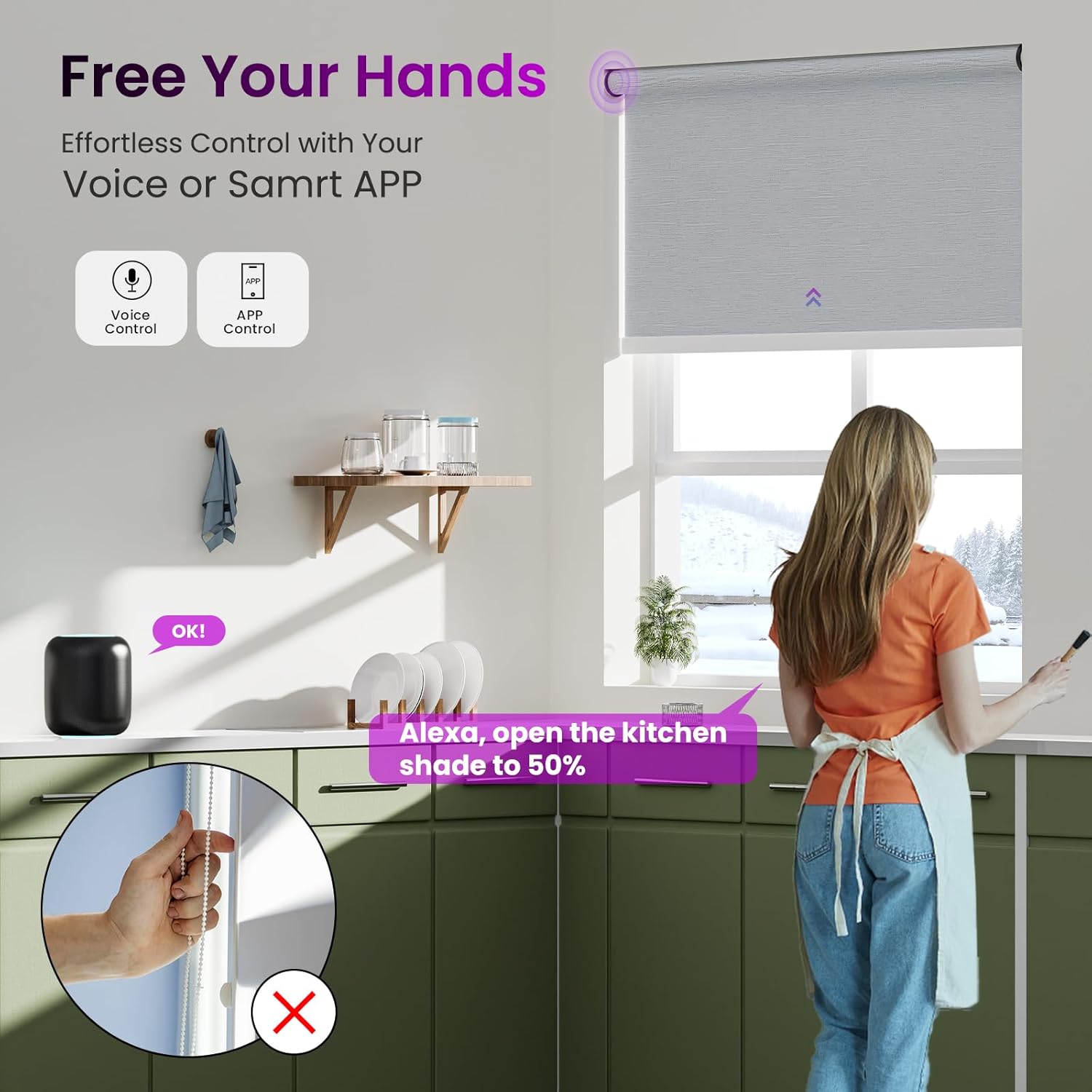 Astomi Motorized Roller Shades for Windows, Blackout Automatic Blinds with Remote, Smart Blinds, Voice Control, Compatible with Alexa, Google, Custom Size (Jacquard PureWhite)