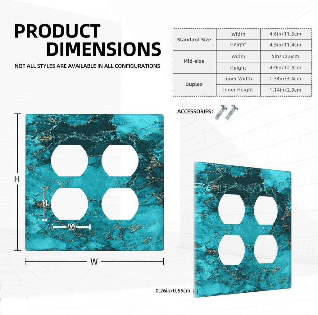 Decorative Outlet Covers Modern Abstract Turquoise Blue Marble Texture 2 Gang Wall Plate Double Duplex Receptacle Light Switch Covers Switch Plate Cover for Bathroom Home Decor