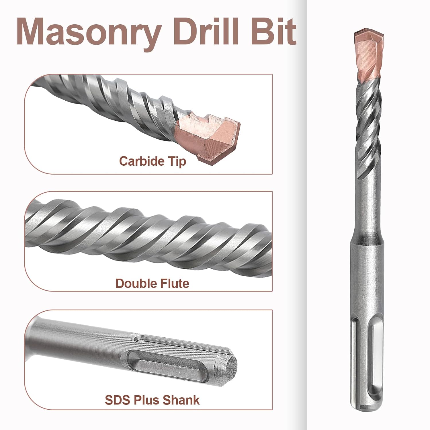 1/4 x 4.33 inch (6x110mm) SDS Plus Masonry Drill Bit, Rotary Hammer Drill Bit,Concrete Drill Bit for Concrete, Brick, Block (4.33 inch / 110mm Length, 1/4 inch (6mm))