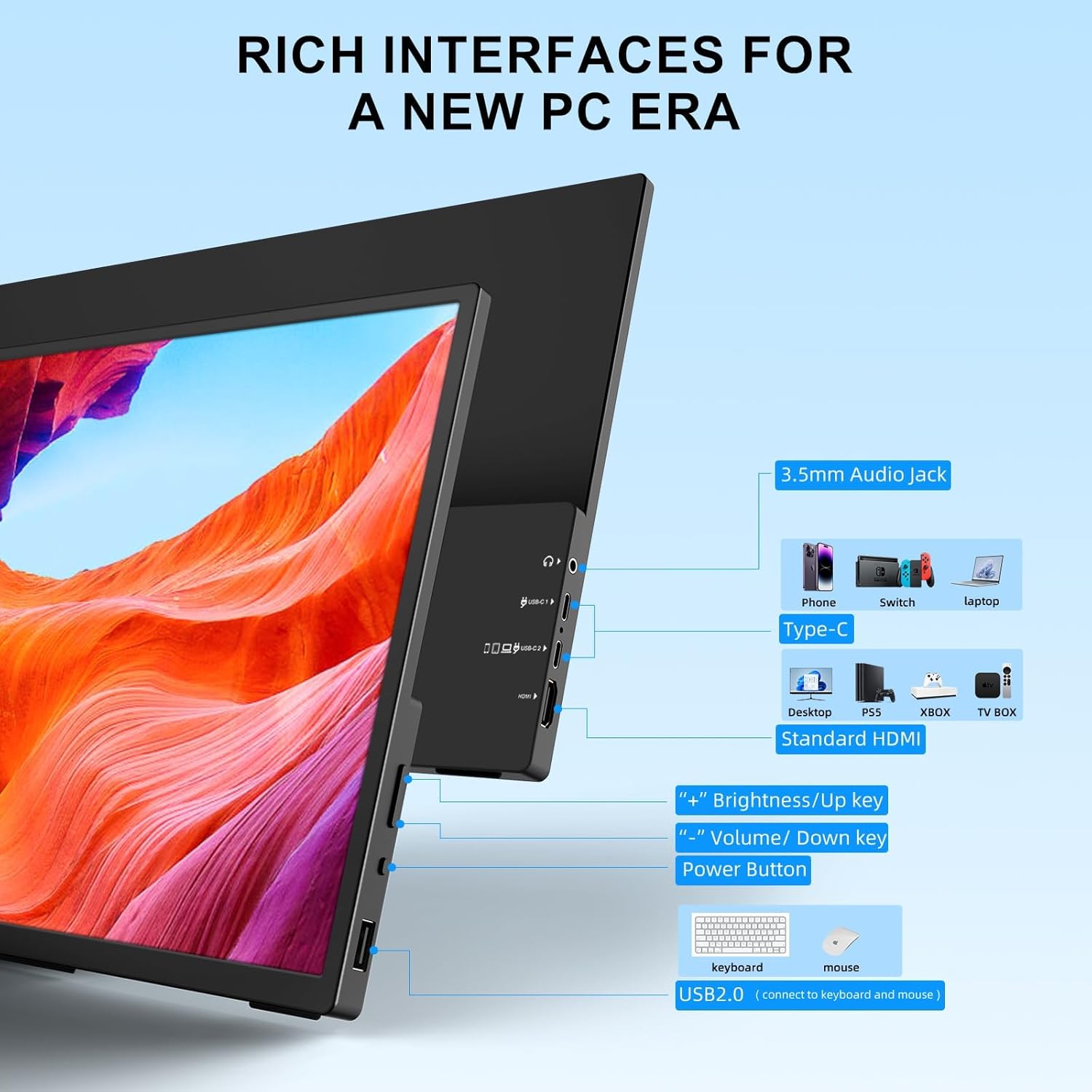 Portable Monitor 10.5'' 1920 * 1280 Ultra-Slim Mini Monitor 3:2,500nits,2000:1,Standard USB C HDMI HDR Computer Monitor for Laptop Switch Mac Phone