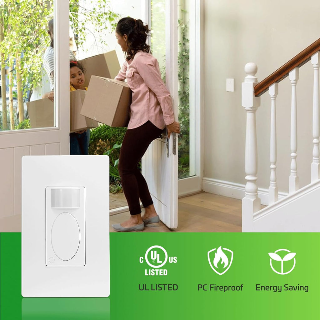 RAYZEEK PIR Motion Sensor Light Switch,Single-Pole Motion Activated Wall Switch, No Neutral Required,On/Off Override,PC Fireproof&UL Listed,2 Pack