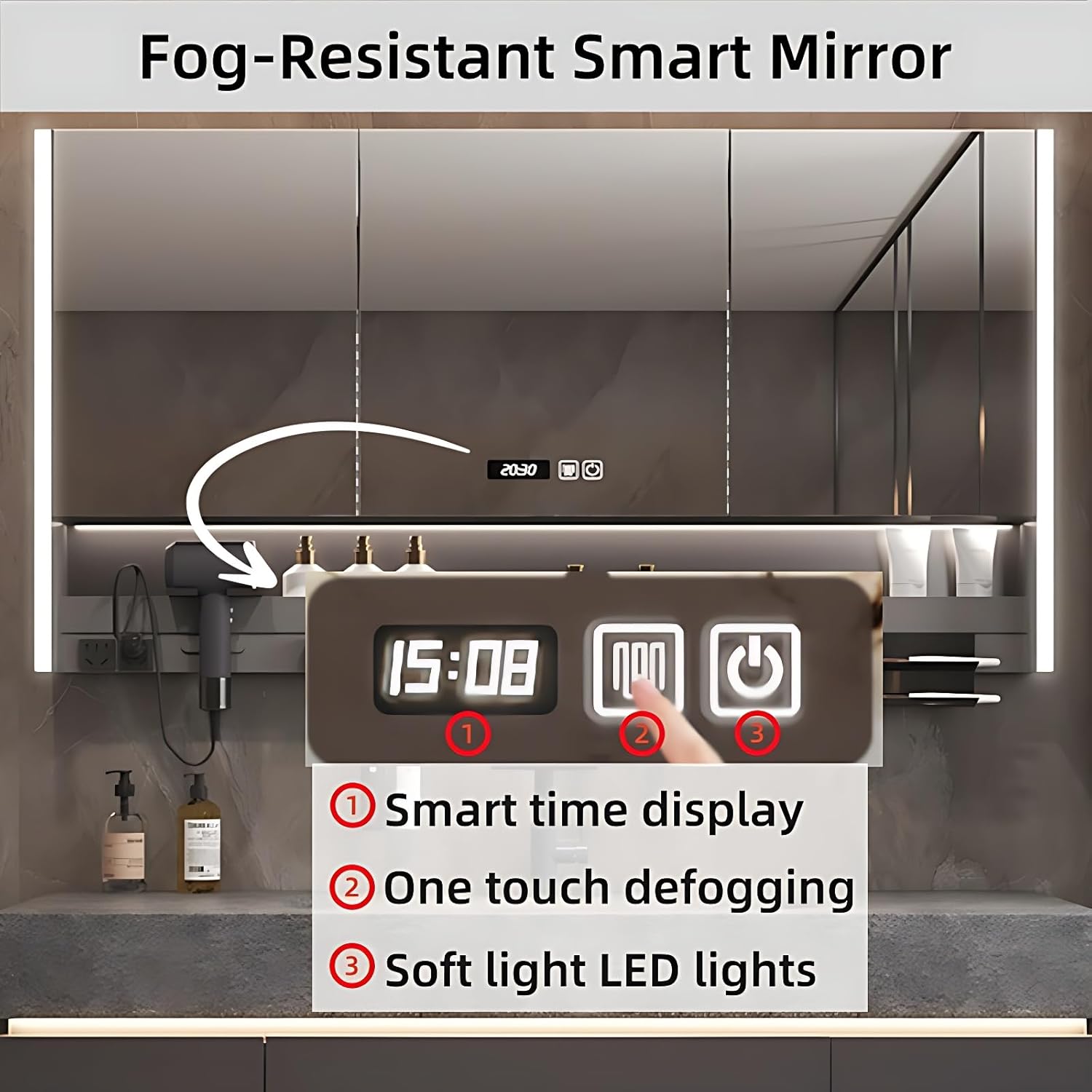 Modern Bathroom Vanity – Cabinet Set with LED Smart Defogging Mirror & Time Display | Bathroom Vanity with Sink, Large Space Storage with Easy Installation, 2 Drawers (Cream, 44IN)