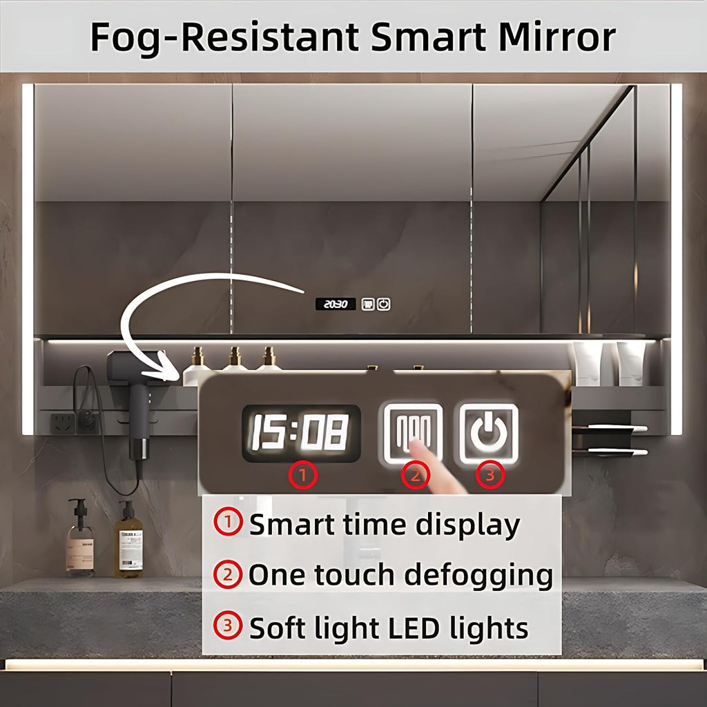 Modern Bathroom Vanity – Cabinet Set with LED Smart Defogging Mirror & Time Display | Bathroom Vanity with Sink, Large Space Storage with Easy Installation, 2 Drawers (Grey, 60IN)