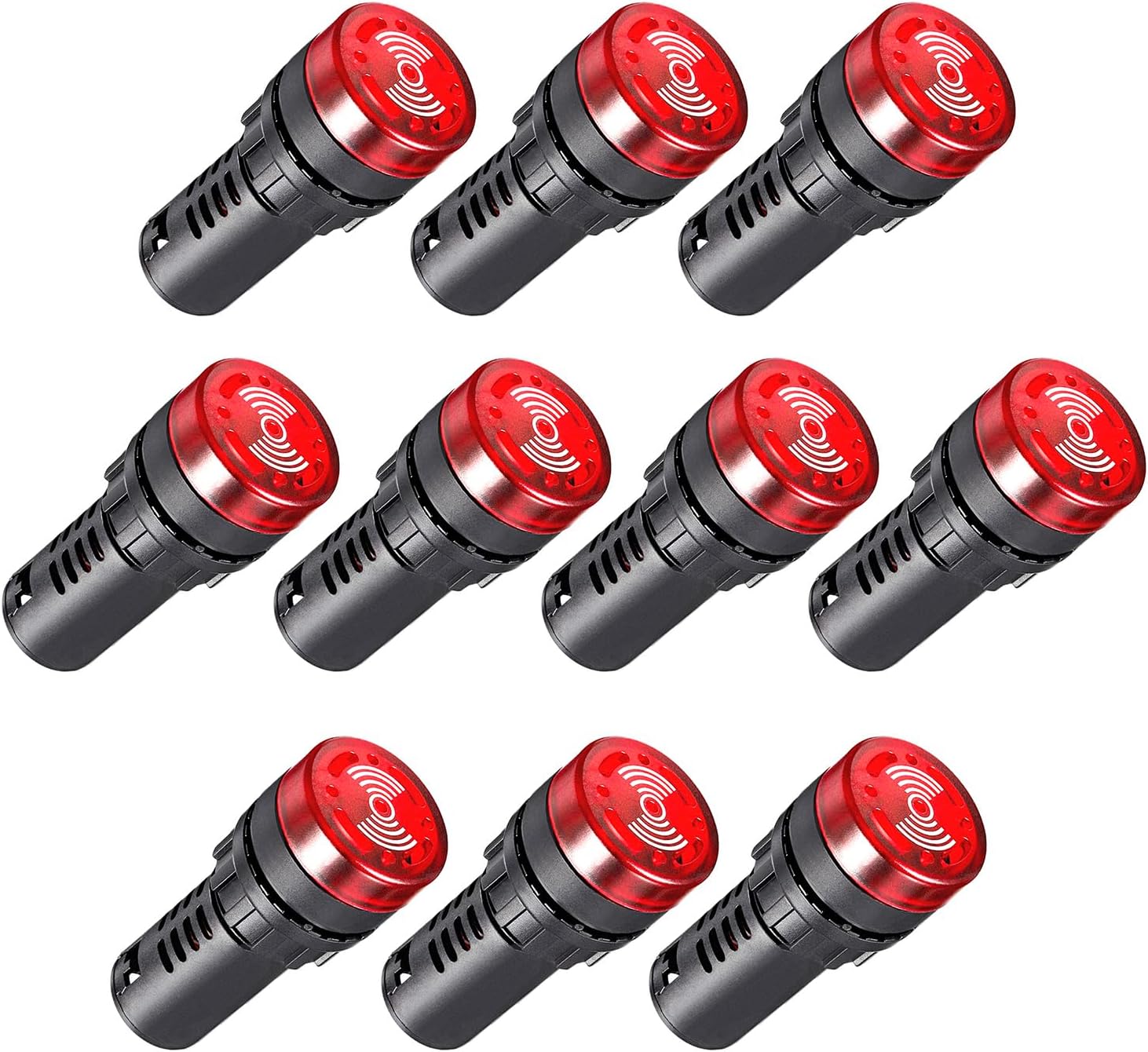 Indicator Light 24V Buzzer，10PCS 22mm Red LDE Flashing Buzzer AC/DC 24V Alarm for Electrical Control Panel