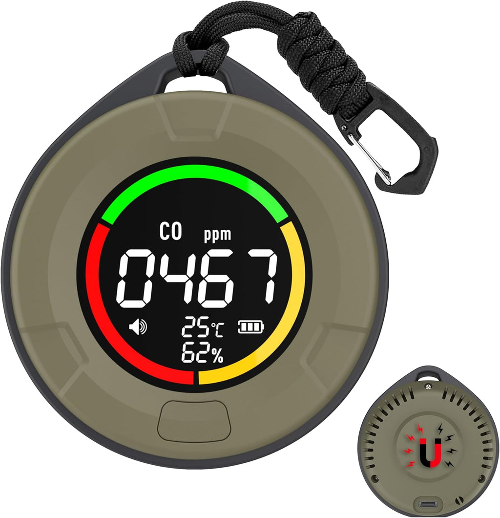 Protmex 4 in 1 Portable Carbon Monoxide Dioxide Detector for Travel, Rechargeable CO and CO2 Monitor Meter Air Quality Monitor with Magnetic Suction, RV CO CO2 Detector Alarm Temp/Humidity Sensor