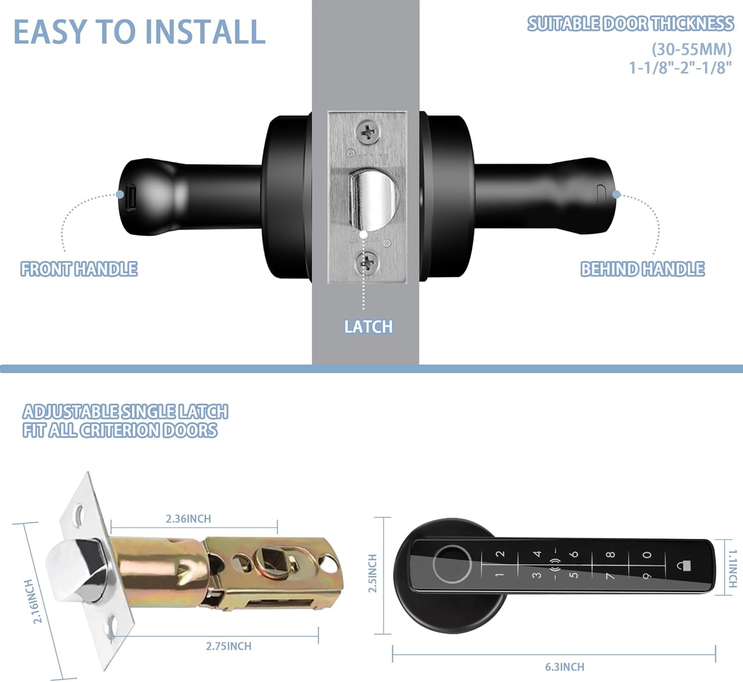 Fingerprint Door Lock Biometric Door Lock with Keypad & Keyless Entry - Smart Door Knob Handle for Bedroom/Home/Hotel/Office/Apartment - Supports APP/IC Card/Fingerprint/Key/Passcode Unlocking