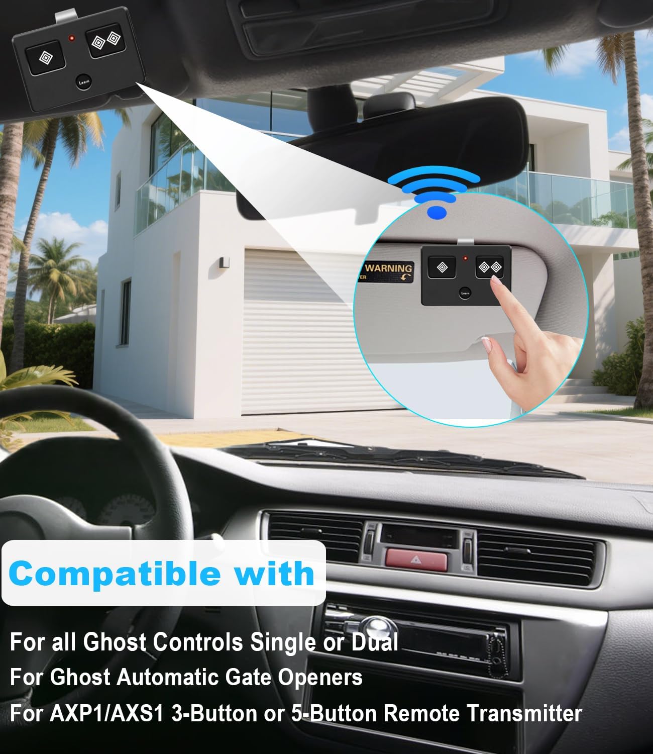 for Ghost Controls AXS1 AXP1 Remote Transmitter,5-Button Remote Transmitter for Automatic Gate Openers, Partymode, Compatible with Ghost Controls Single/Dual Control Opener Systems (AXP1 2Pack Black)