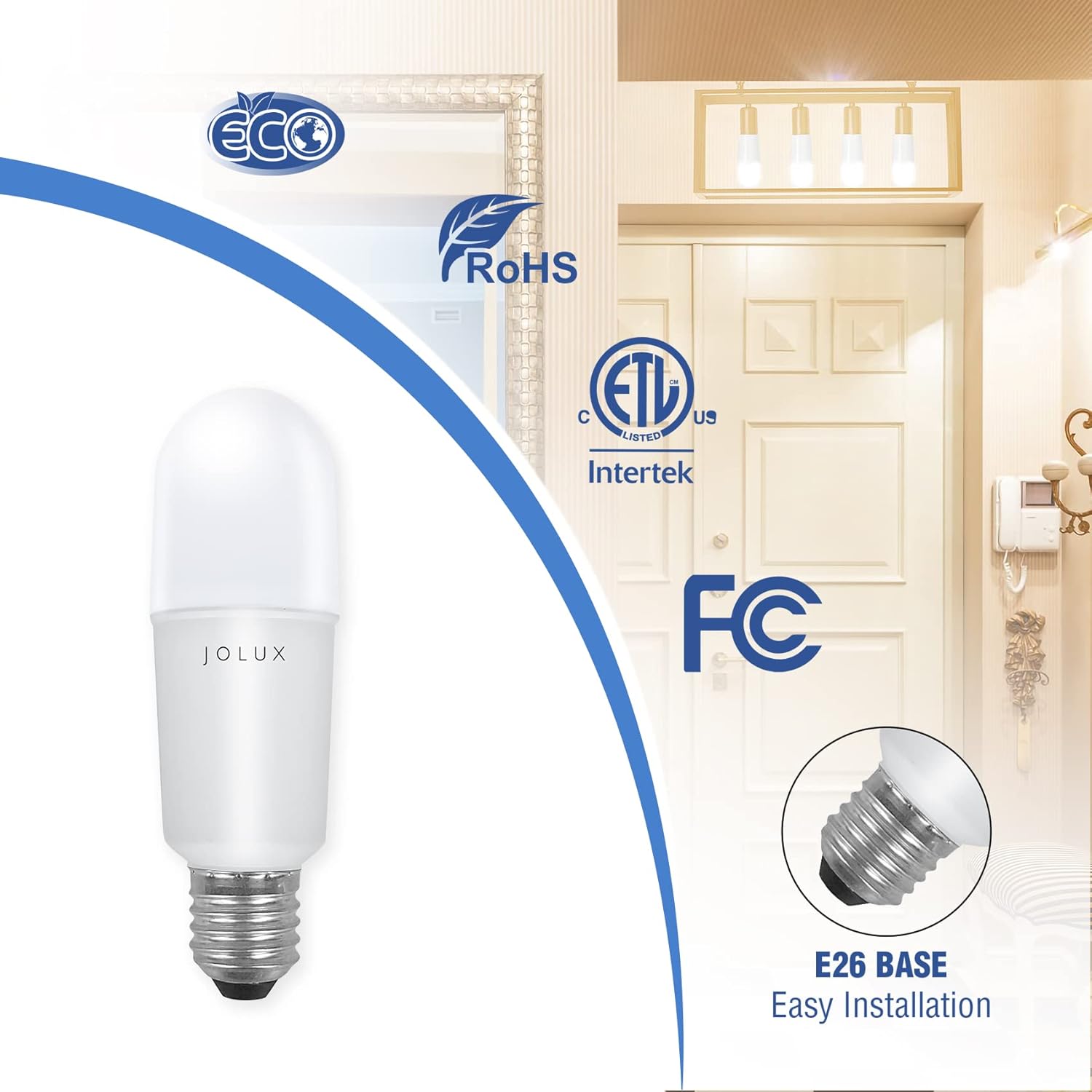 Jolux led Stick Lights for Enclosed Fixture,Led bulbs100 Watt Equivalent,3000K Warm White,1500 LM,E26 Medium Screw Base,High Lumen Light Bulb,Non-Dimmable, 6 Count (Pack of 1)………