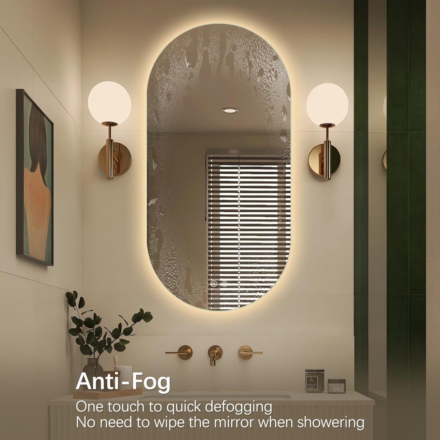Niccy Oval LED Bathroom Vanity Mirror, 48x24inch Frameless Backlit Mirror with Light, Smart Anti-Fog Waterproof Mirror with Memory Function Dimmable Lighted Mirror