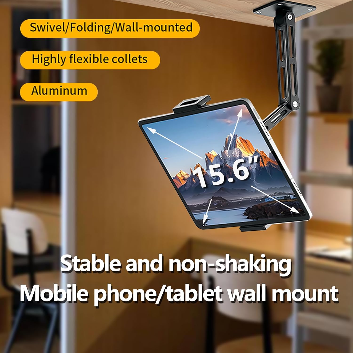Bimo Tablet Wall Mount Holder for 4.7-15.6 inch, iPad Wall Mount Holder with Arm & Adjustable Rotating Base Compatible with iPad, Tablet Devices