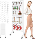 Royxen Standing Pegboard Display 2 x 5 Feet, Metal Pegboard with 30 Hooks, Peg Board Display Stand with Wheels for Vendors, Home and Retail Store (White)