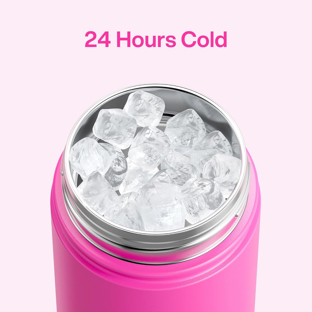 Kids Insualated Water Bottle with Straw - 12oz Stainless Steel Water Bottle with Dual Spouts, Leak-Proof, BPA-Free, Double Wall Vacuum Keeps Cold for 24 Hours for Sports, Travel, School (Persian Rose)