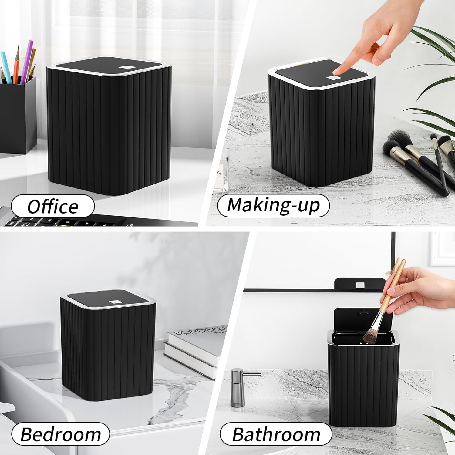 Bathroom Accessory Set - Bathroom Set, 12PC Bathroom Accessories Set, Black Bathroom Accessories Set, Mini Trash Can, Toilet Brush, Trash Can & Soap Dispenser