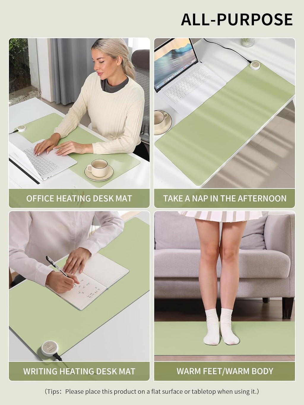 Heated Mouse Pad Hand Warmers, Electric Warm Office Desk Mat, 31.5" x 13", 3 Control Levels Temperature 3 Hours Auto Shut-Off, Suitable for Home/Offices Computer Keyboard Pads (Green)