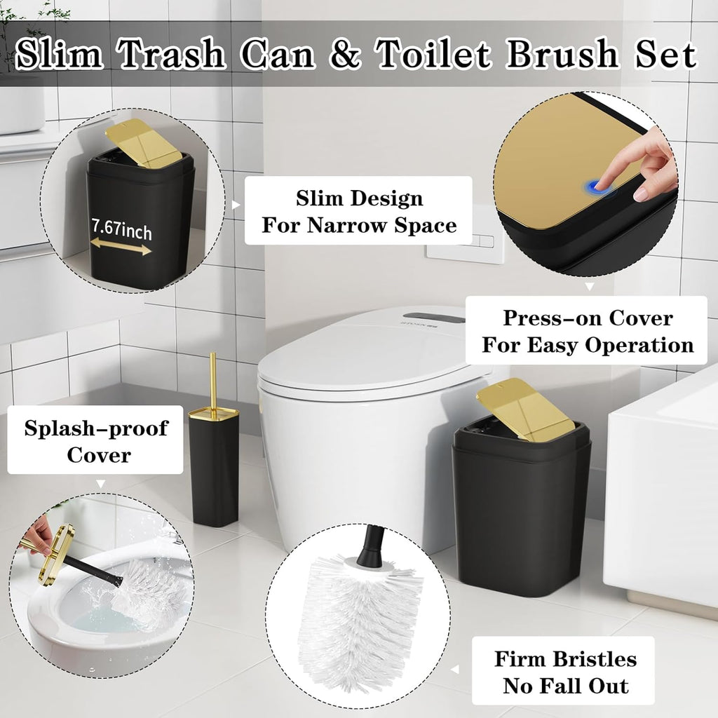 Bathroom Accessory Set, 11PC Bathroom Set, Black Bathroom Accessories, Bathroom Accessories Set with Trash Can, 3PC Soap Dispensers and Toilet Brush