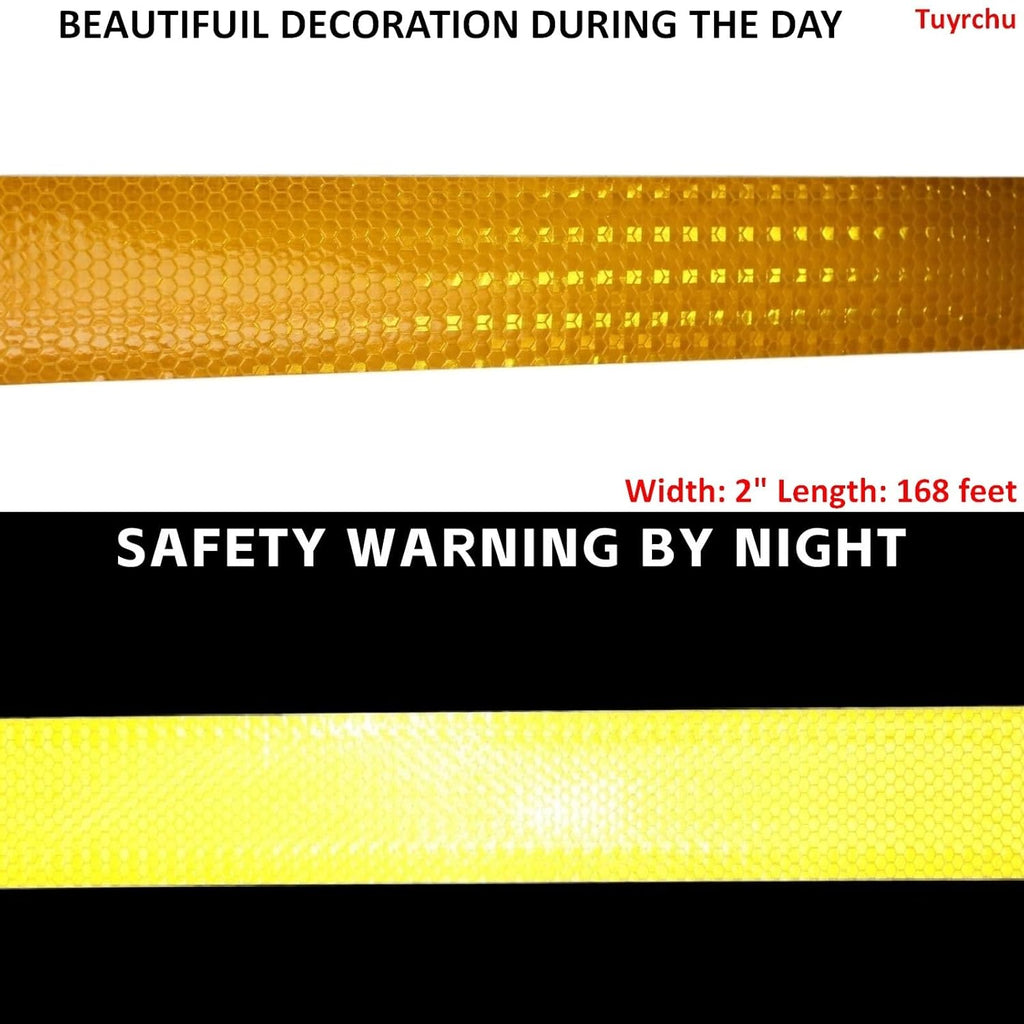 Yellow Reflective Tape 2 inch Wide, Outdoor Waterproof High Visibility Warning Industrial Marking Tape, Safety Stickers (168 feet)